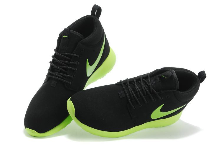 Nike Roshe Run High Black Green Shoes - Click Image to Close