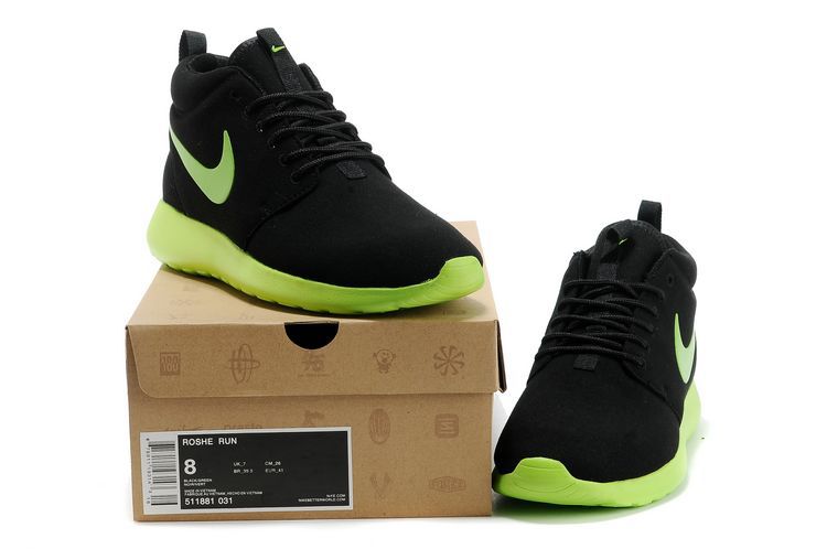 Nike Roshe Run High Black Green Shoes - Click Image to Close