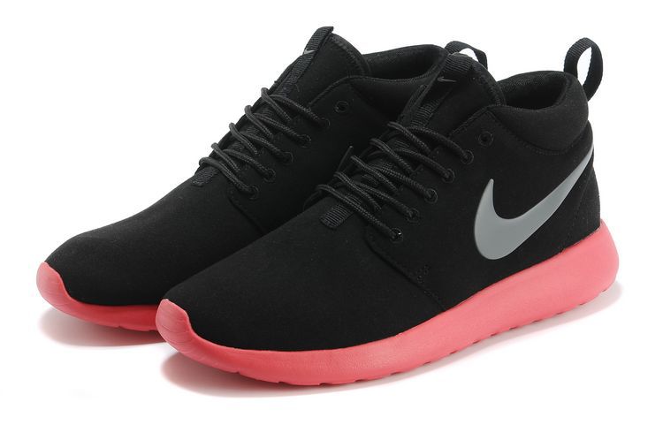 Nike Roshe Run High Black Red Shoes - Click Image to Close