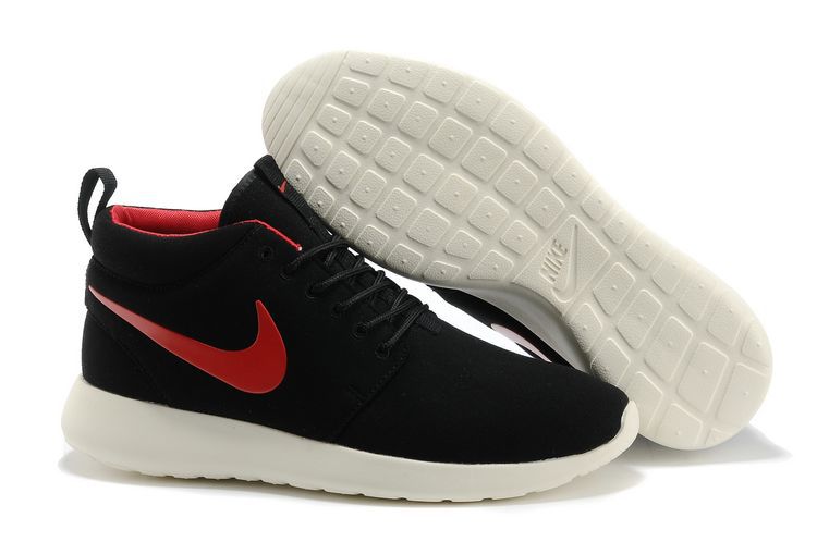 Nike Roshe Run High Black White Red Shoes - Click Image to Close