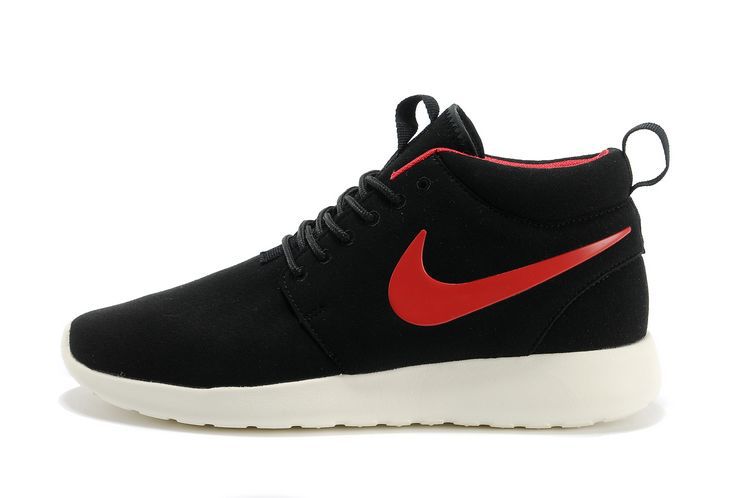 Nike Roshe Run High Black White Red Shoes - Click Image to Close