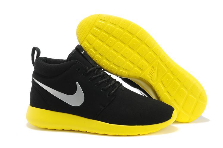 Nike Roshe Run High Black Yellow Shoes - Click Image to Close
