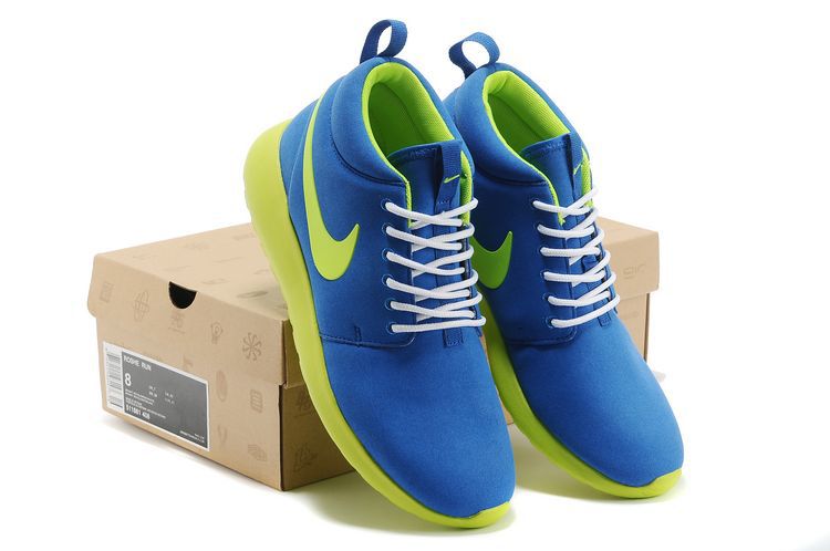 Nike Roshe Run High Blue Green Shoes - Click Image to Close