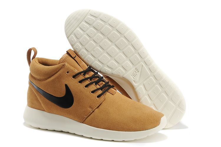 Nike Roshe Run High Brown White Shoes - Click Image to Close