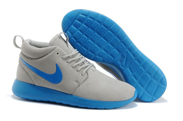 Nike Roshe Run High Grey Blue Shoes - Click Image to Close
