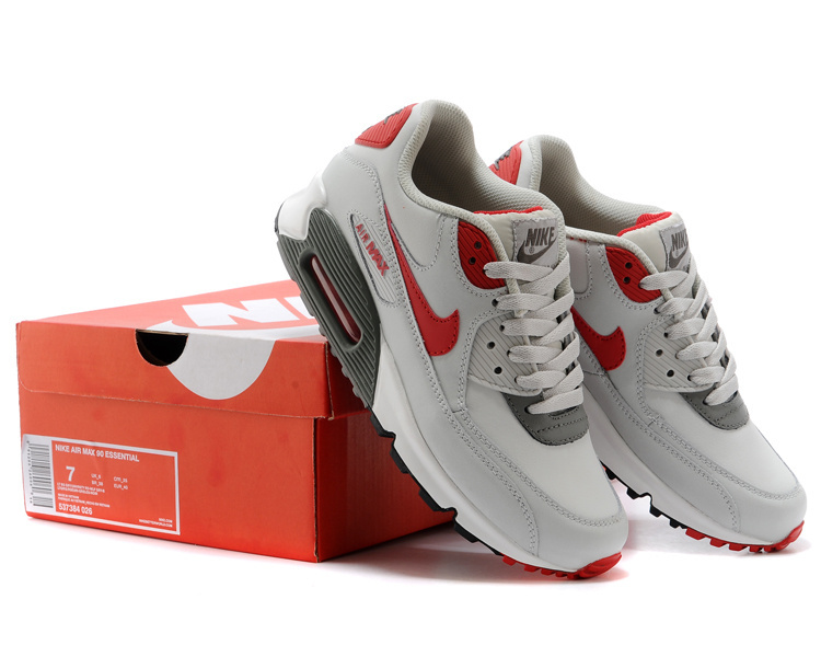 2014 Nike Air Max 90 White Grey Red Shoes - Click Image to Close