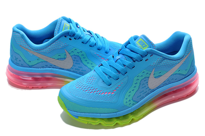 2014 Nike Air Max Cushion Blue Silver Fluorscent Green Pink For Women