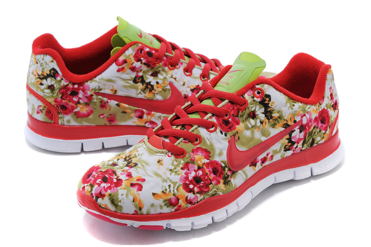 2015 Nike Free Run 5.0 Bird Net Red White Shoes For Women