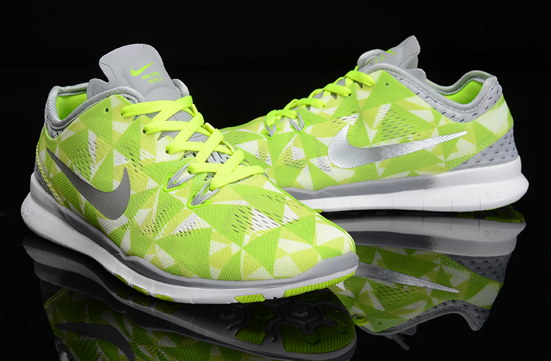 2015 Nike Fren 5.0 Knit Fluorscent Green Grey Training Shoes For Women