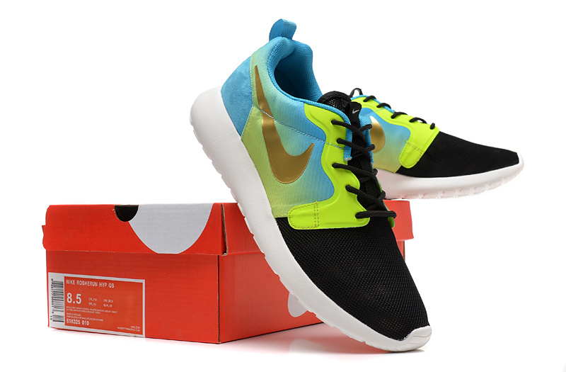 New Nike Roshe Run 3M Midnight Black Green Blue Gold Shoes - Click Image to Close