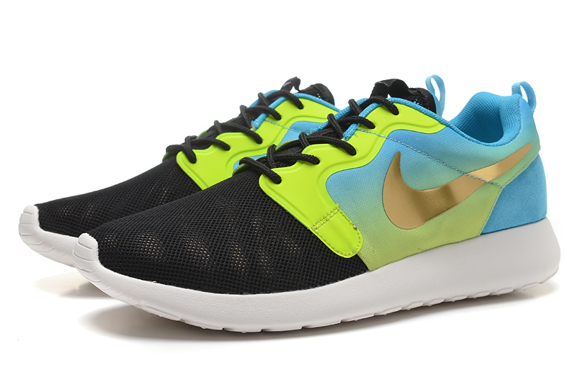 New Nike Roshe Run 3M Midnight Black Green Blue Gold Shoes - Click Image to Close
