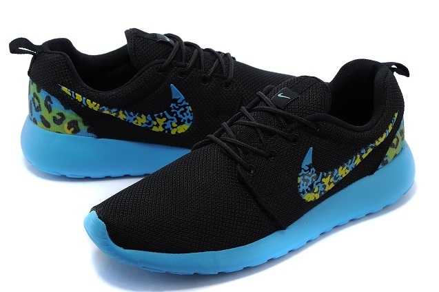 2015 Nike Roshe Run Black Blue Shoes - Click Image to Close