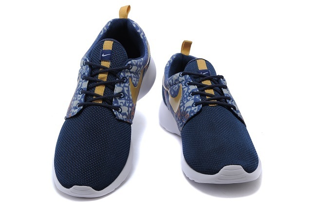 2015 Nike Roshe Run Deep Blue Gold Shoes - Click Image to Close