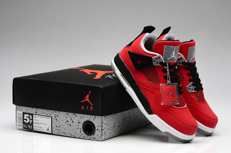 Air Jordan IV Womens Fire Red White Black Cement Grey - Click Image to Close