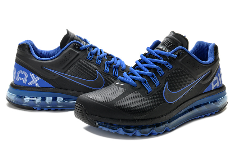 Nike Air Max 2013 Leather Black Blue Shoes - Click Image to Close