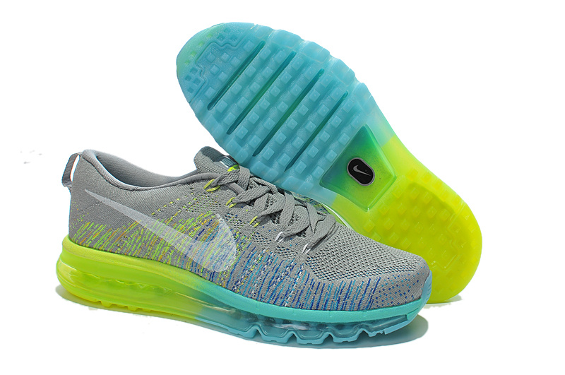 Nike Air Max 2014 Flyknit Grey Blue Yellow Shoes - Click Image to Close