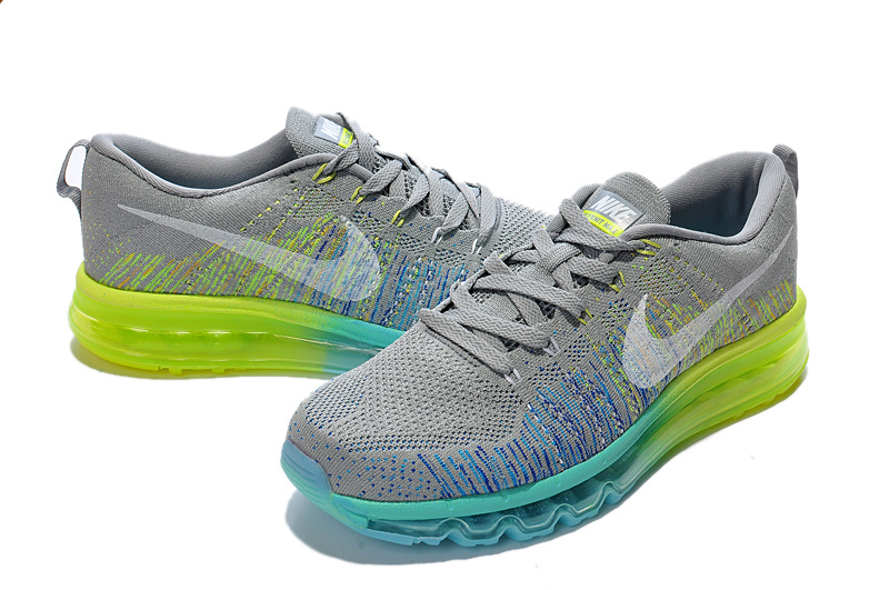 Nike Air Max 2014 Flyknit Grey Blue Yellow Shoes