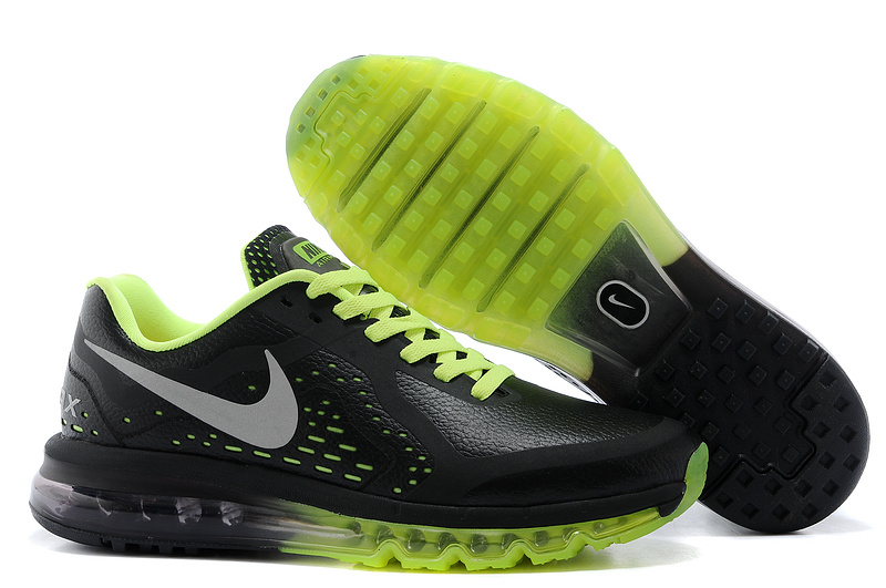Nike Air Max 2014 Leather Black Fluorscent Green Shoes - Click Image to Close