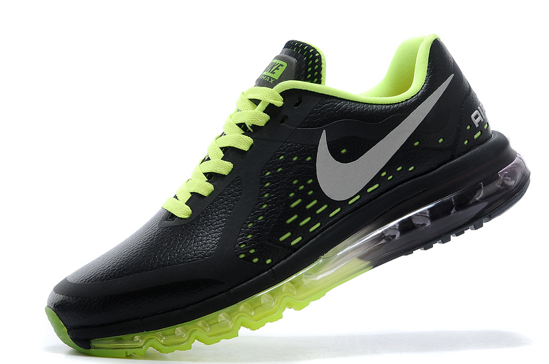 Nike Air Max 2014 Leather Black Fluorscent Green Shoes - Click Image to Close