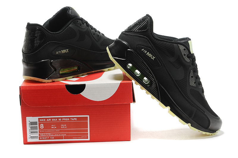 Nike Air Max 90 All Black Green Sole Shoes - Click Image to Close