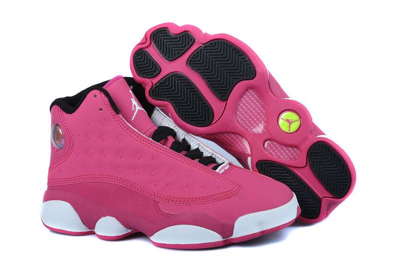 Girls Air Jordan 13 Fusion Pink Black White - Click Image to Close
