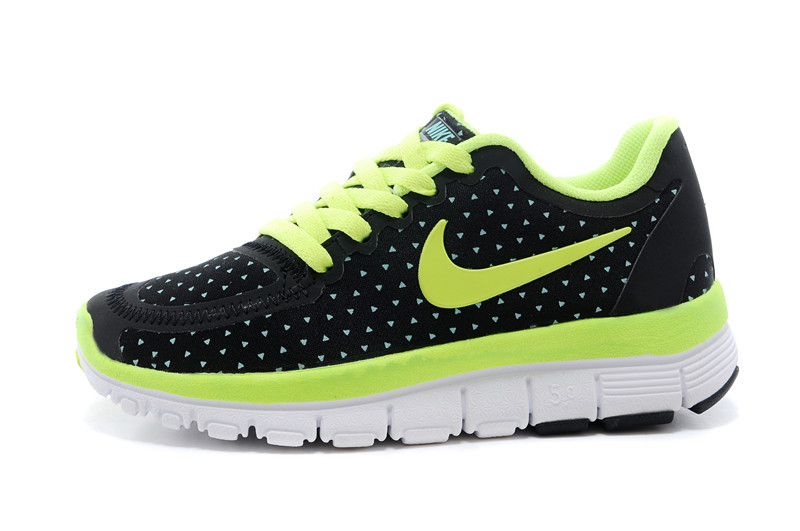 Kids Nike Free 5.0 Black Fluorscent White Running Shoes - Click Image to Close
