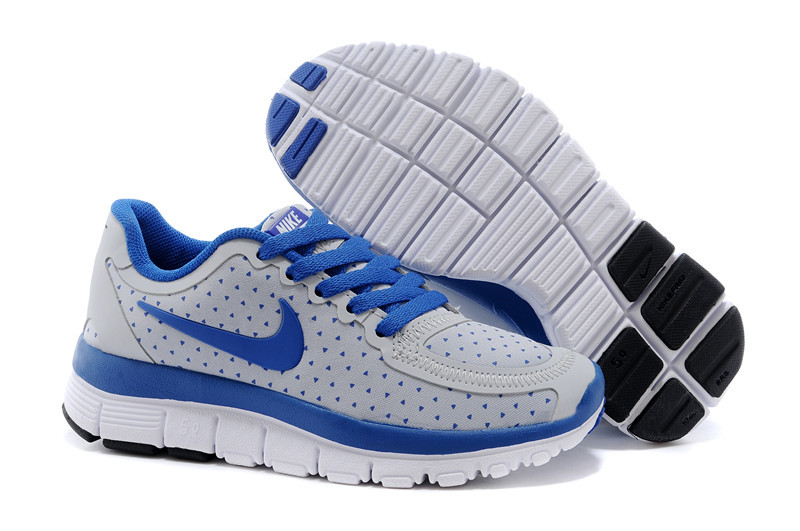 Kids Nike Free 5.0 Grey Blue White Running Shoes - Click Image to Close