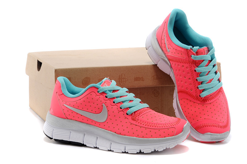 Kids Nike Free 5.0 Pink Green Running Shoes