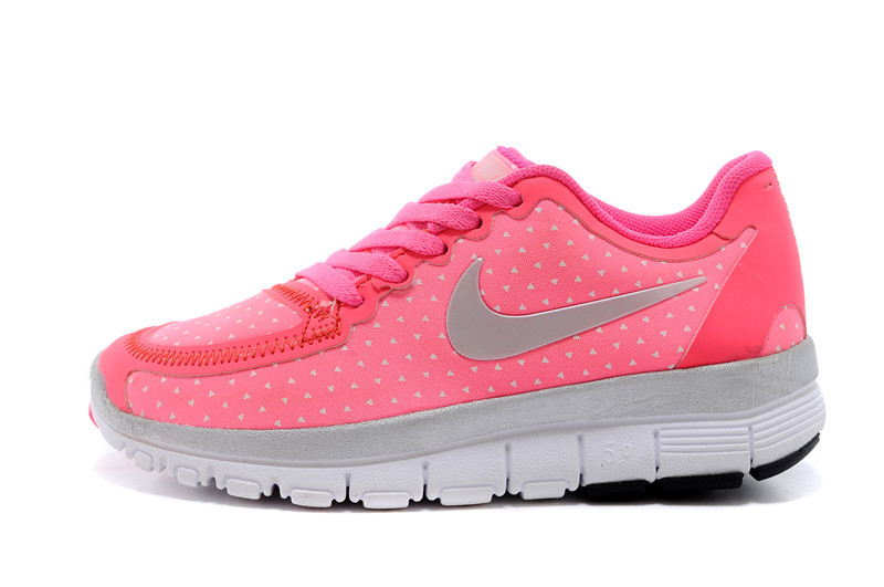 Kids Nike Free 5.0 Pink Grey White Running Shoes - Click Image to Close