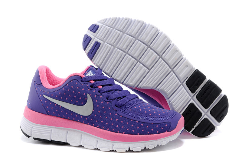 Kids Nike Free 5.0 Purple Pink White Running Shoes
