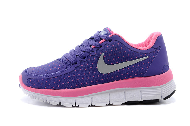 Kids Nike Free 5.0 Purple Pink White Running Shoes