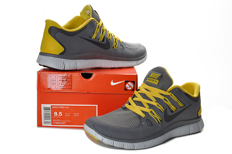 New Nike Free 5.0 Grey Yellow Running Shoes - Click Image to Close