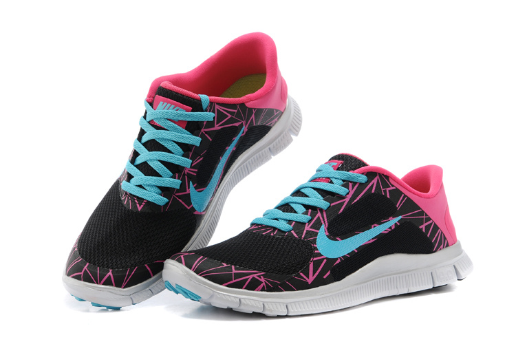 SpecialNike Free Run 4.0 V3 Coloful Black Pink Blue Shoes For Women - Click Image to Close