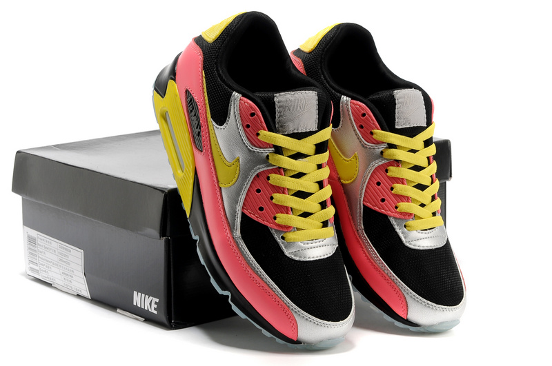 Nike Air Max 90 Colorful Black Silver Yellow Red Shoes - Click Image to Close