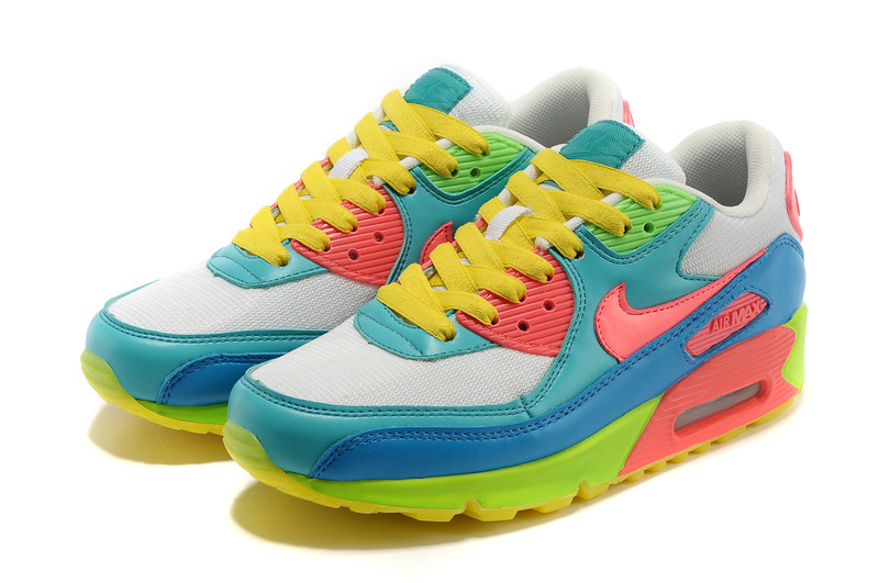 Nike Air Max 90 Colorful Grey Blue Yellow Shoes - Click Image to Close