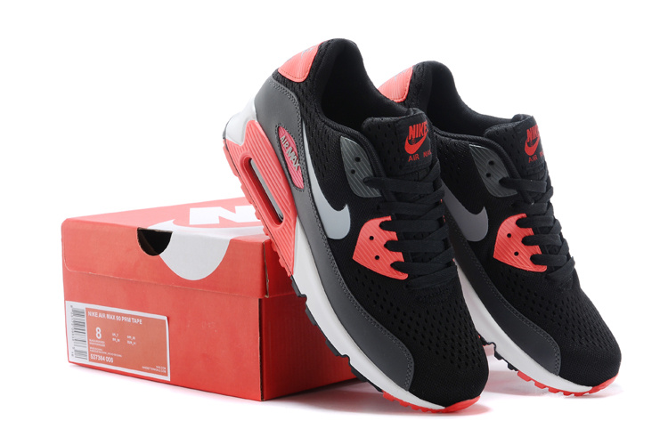 Nike Women Air Max 90 Knit Black Red White Shoes - Click Image to Close