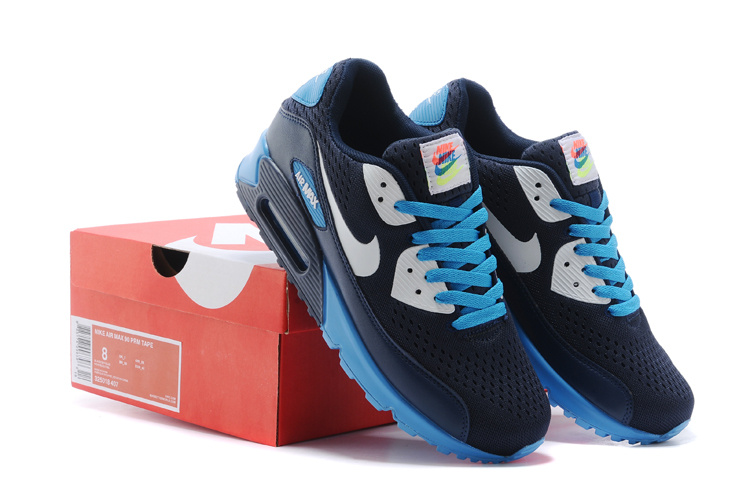 Nike Women Air Max 90 Knit Dark Blue White Shoes - Click Image to Close