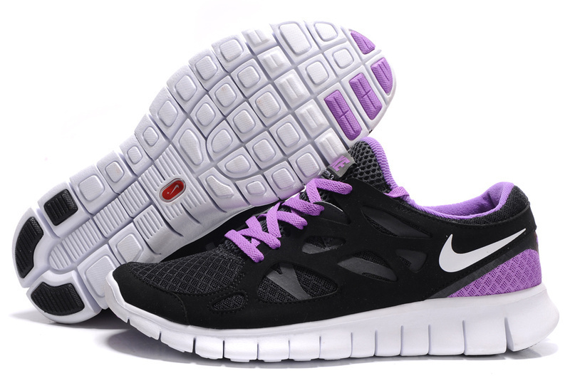 Women Nike Free Run 2.0 Black Purple White Shoes - Click Image to Close