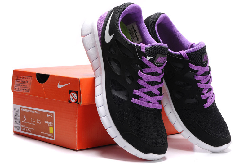 Women Nike Free Run 2.0 Black Purple White Shoes - Click Image to Close