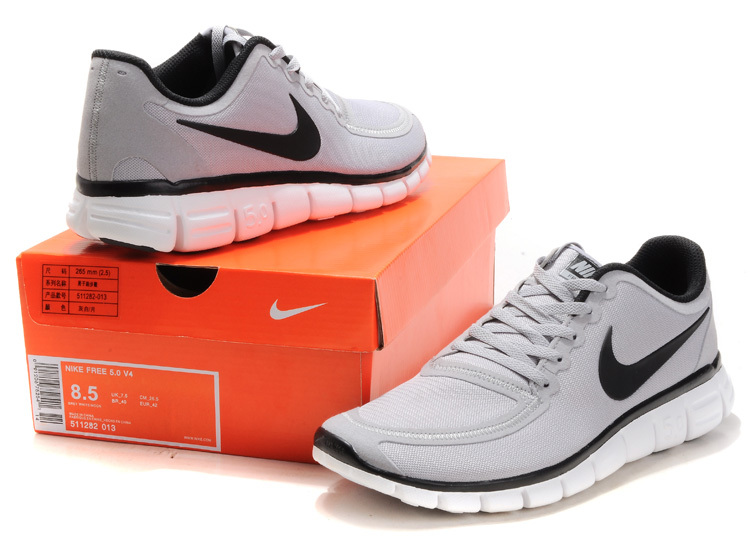 Nike Free Run 5.0 V4 Grey Black White Shoes - Click Image to Close