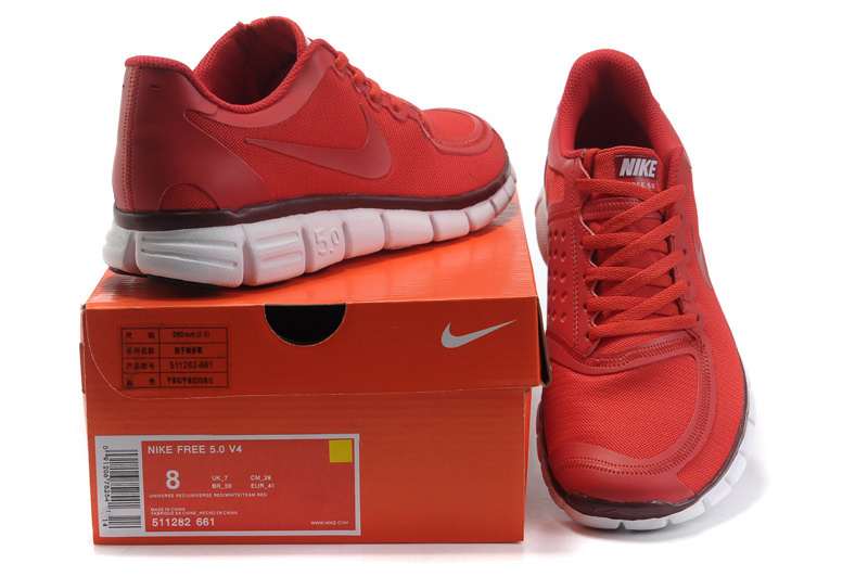 Nike Free Run 5.0 V4 Red White Shoes - Click Image to Close