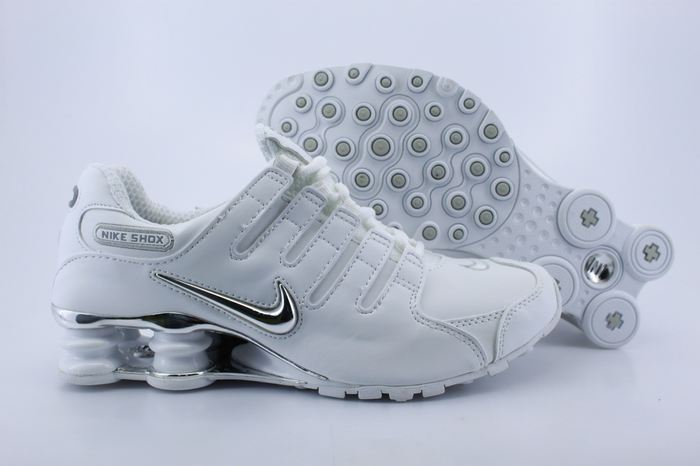 Nike Shox NZ Shoes All White Black Swoosh - Click Image to Close