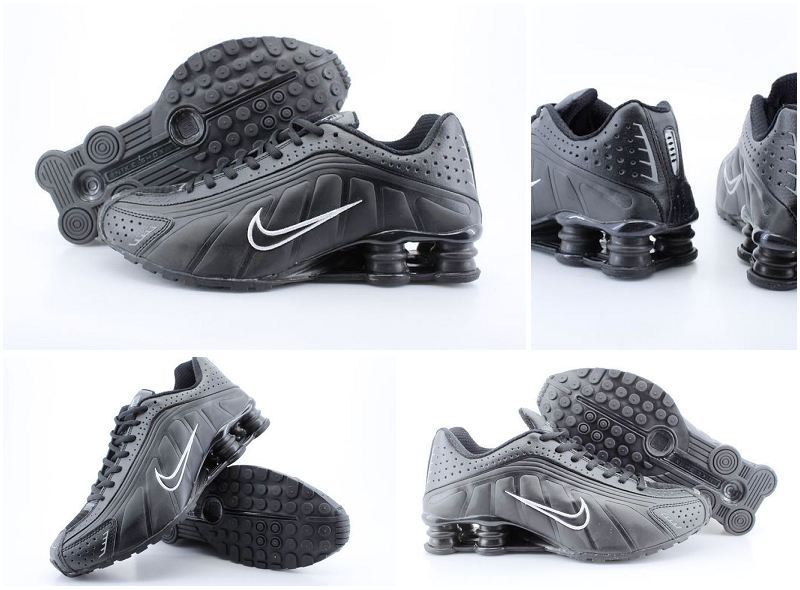 Original Nike Shox R4 Shoes All Black White Swoosh - Click Image to Close