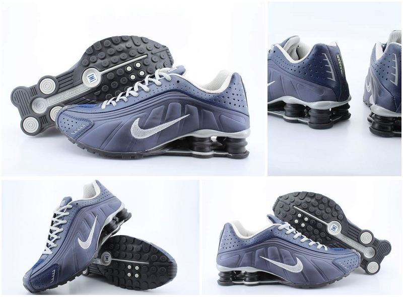 Original Nike Shox R4 Shoes Dark Blue Grey Swoosh
