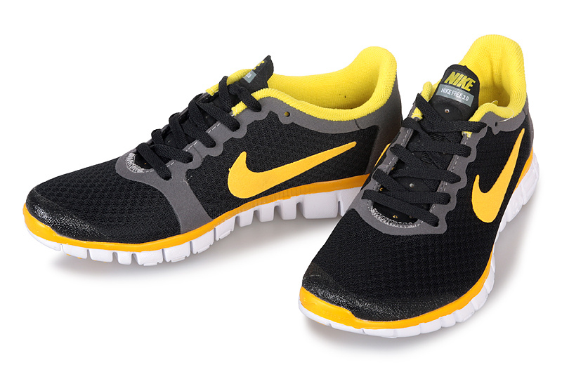 Latest Nike Free Run 3.0 Black Yellow White Shoes - Click Image to Close