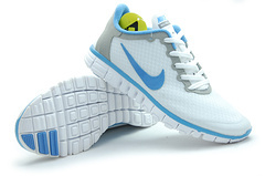 Latest Nike Free Run 3.0 White Grey Blue Shoes - Click Image to Close