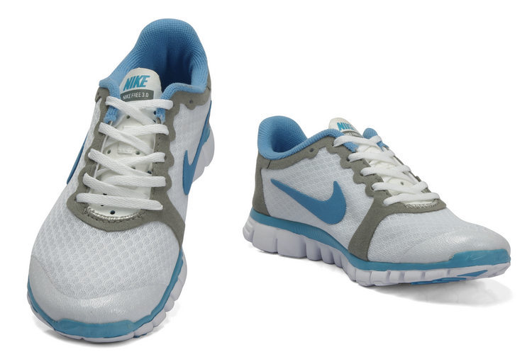 Latest Nike Free Run 3.0 White Grey Light Blue Shoes - Click Image to Close