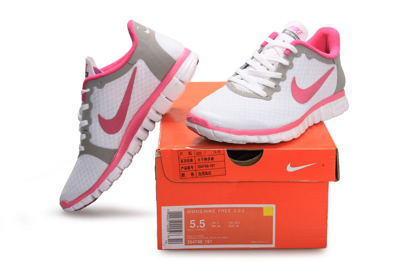 Latest Nike Free Run 3.0 White Grey Pink Shoes - Click Image to Close