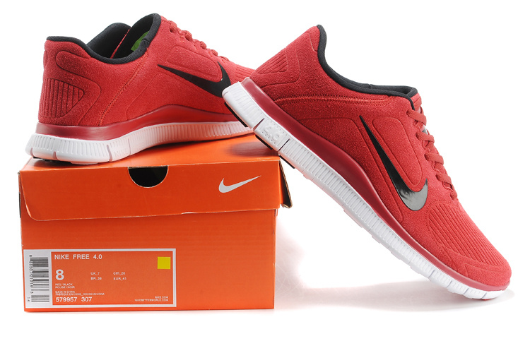 New Nike Free Run 4.0 V3 Suede Red Black White Shoes - Click Image to Close