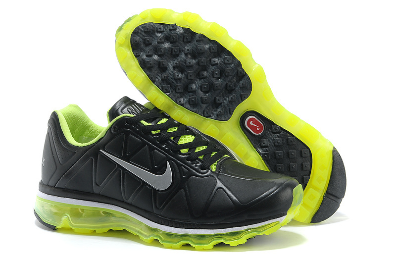 Men Nike Air Max 09 5 Leather Black Green - Click Image to Close